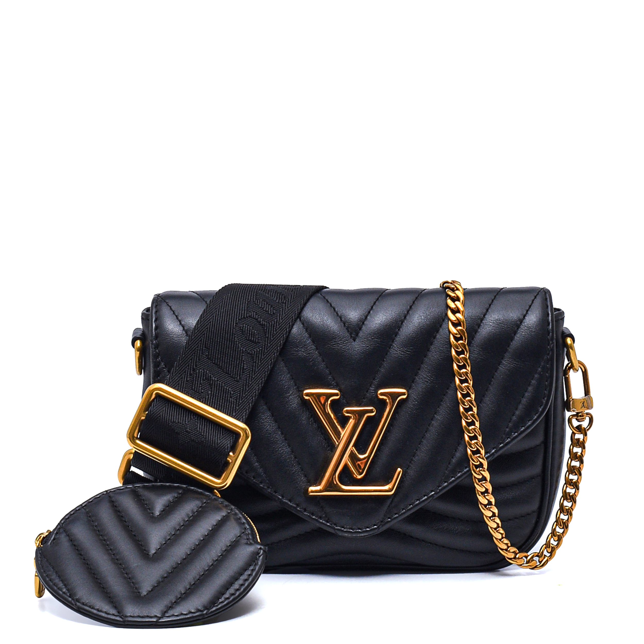 Louis Vuitton- Black Leather New Wave Multi Pochette Small Bag